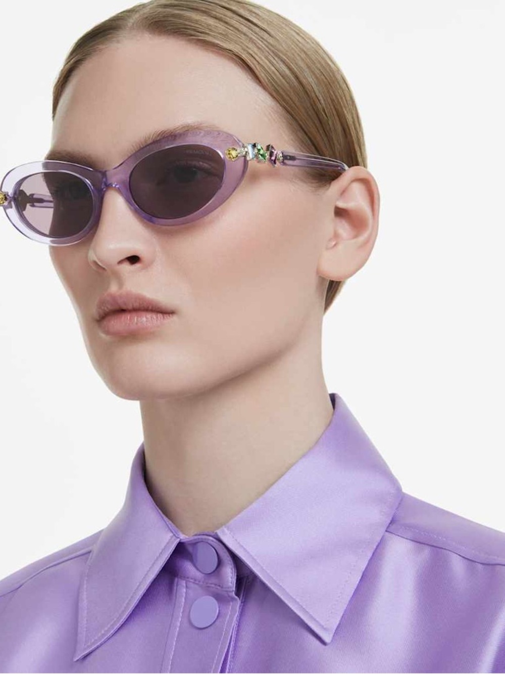 Swarovski Lavender Oval Sunglasses with Crystal Temple Detail